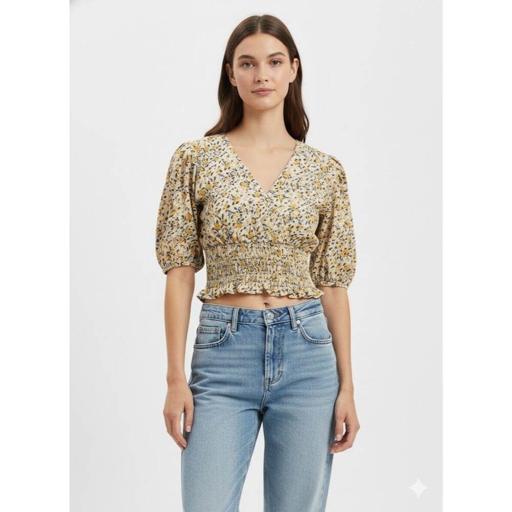 Sim Sam - Crop Top - L - Large - Smocked Ruffle - Coastal Cowgirl - Boho